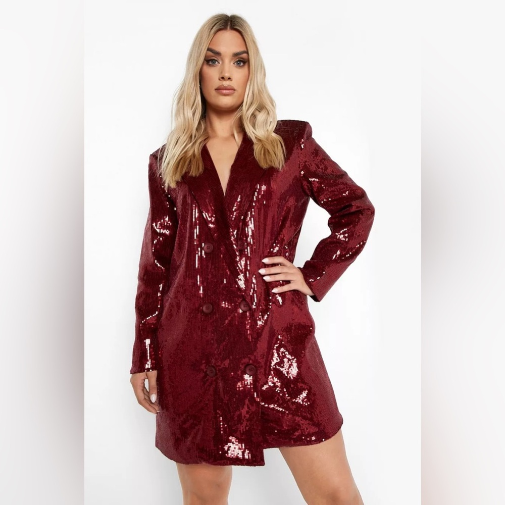 Ruby red plus sized sequin blazer dress